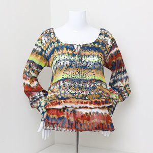 BCBGMAXAZRIA Printed Flowy Tie Blouse